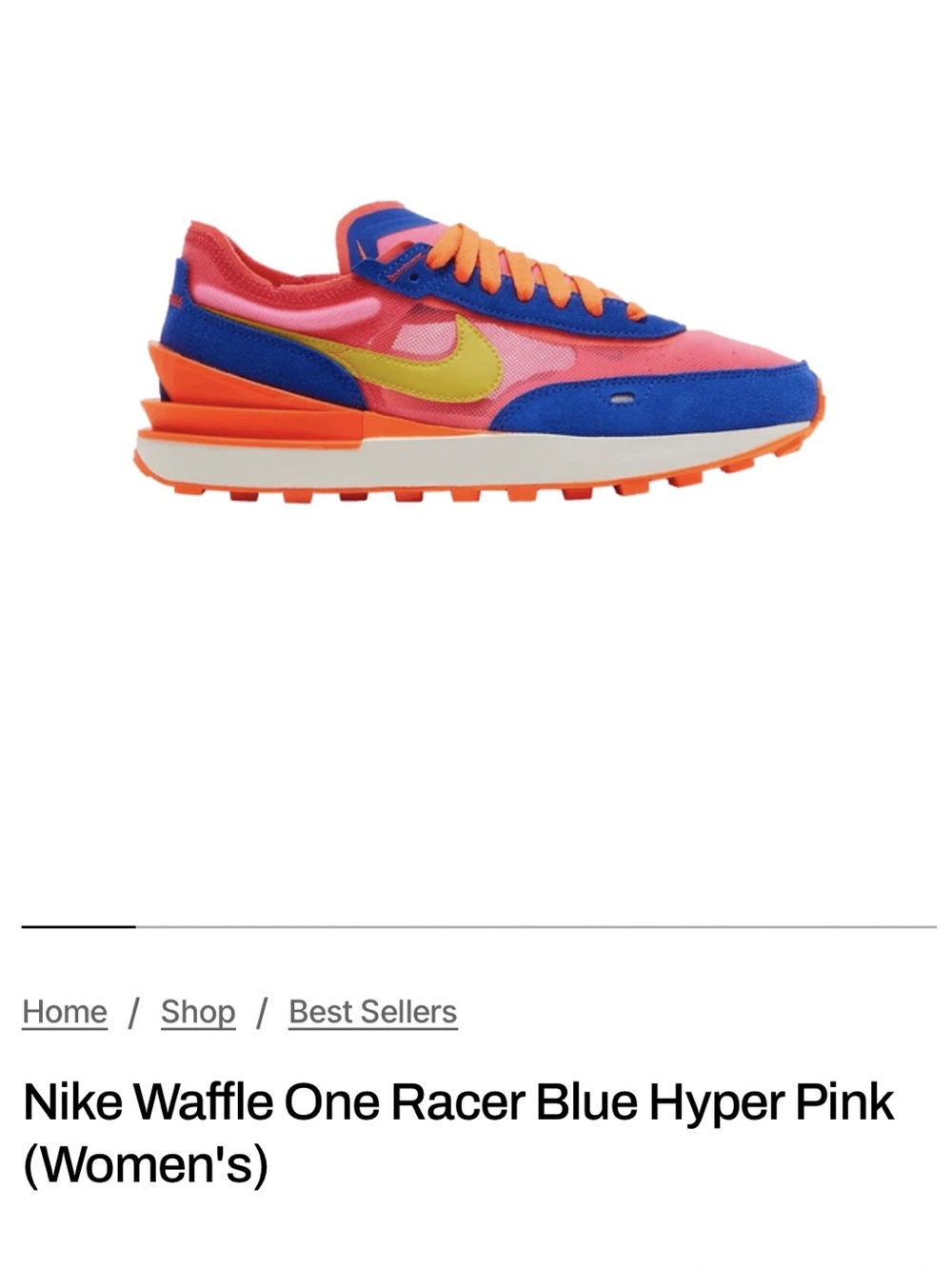Nike Waffle One Racer Womens Sz 7M DC2533-400 Racer Blu/Hyper Pink Close to New